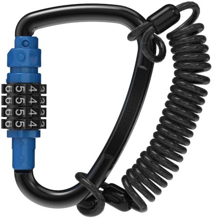 UP Security Combination Lock Heavy Duty Carabiner Clip for Climbing Camping | 4 inch 25 KN Large Locking Carabiner with 4.5 ft Cable Lock for Steel Chain, Hammock, Luggage, Travel Essentials Anti Theft
