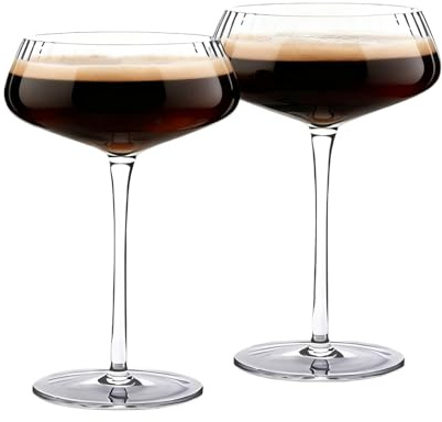 JXAXD 2 Stück Espresso Martini Gläser 289 ml, Gerippte Cocktailgläser, Martini Gläser Cocktailgläser Set, Klassische Cocktail-Galssware, Bar-Trinkgläser-Set, Perfekt für Cocktail, Wein, Bar, B
