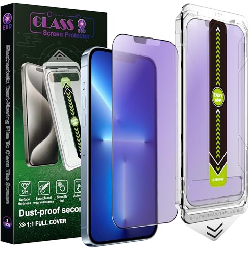 SY SHANGYAN 2-Pack Anti-Blue Light Blocking Matte Screen Protector for iPhone 13 Pro Max/14 Plus (6.7),Anti-Glare,9H Tempered Glass,Full Coverage,Anti-Fingerprint,Auto Dust Removal,Bubble-Free