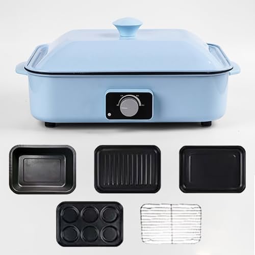 4-In-1 Hot Pot Electric Grill, 1200W Multi-cookers Smokeless Bbq, Hotpot, Non-stick Frying Pan With Temperature Control, Easy To Clean, Multi-function Cooking Pot, Family Dinner, Lazy Pot, Campi blue