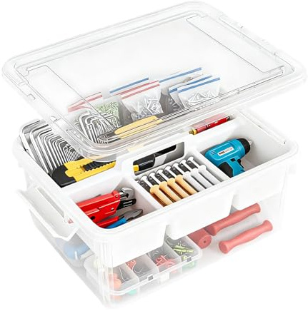 Ecofocet 16L Estuche Plastico, Caja Medicamentos Organizador, Caja de Almacenamiento Multiusos, Portátil 2 Capas con Compartimento Extraíble, Organizador Gran Capacidad para Herramientas