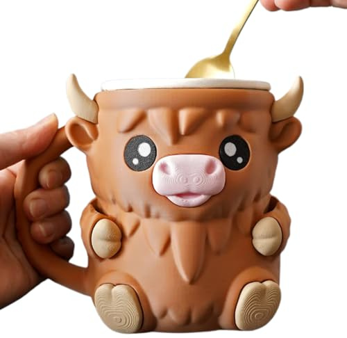 Generisch Eisbecher Halter Highland Cow, Highland Cow Ice Pint Holder, 3D Printing Niedlicher Eiscreme Pint Halter Mit Griff, Ice Cream Pints Holder Mit 2 Löffelrille Wiederverwendbarer