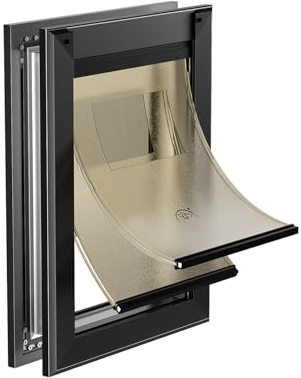 MAVRICFLEX Heavy Duty Doggy Door with Sliding Lock Panel, Aluminum Large Dog Door with Magnetic Double Flaps Dog Door for Large Dogs Up to 40lbs, Medium, Black
