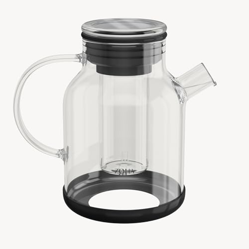 Zoha Borosilikatglas Teekanne mit Sieb 1,5 Liter - Schwarze Glasteekanne, Hitzebeständiger Teebereiter aus Glas mit Siebeinsatz - Durchsichtige Teekanne für losen Tee - Eleganter Teezubereiter