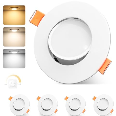 GeyouLux LED Einbaustrahler 230V Dimmbar 68-80mm IP44 Ultra Flach 4er Set | 4.9W LED Spots 3000K/4000K/6000K 45°Schwenkbar Deckenspots für Badezimmer Wohnzimmer Einbauleuchten Küche Spots Deckenleuchte