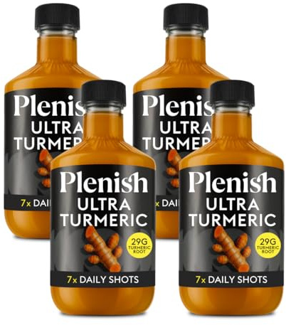 Plenish Ultra Turmeric Shots 4 x 420ml, 29g Turmeric Per Shot, 28 Shots | 28 Turmeric Shots, 29g of Turmeric, 100% of Your Daily Vitamin B12 & Iron