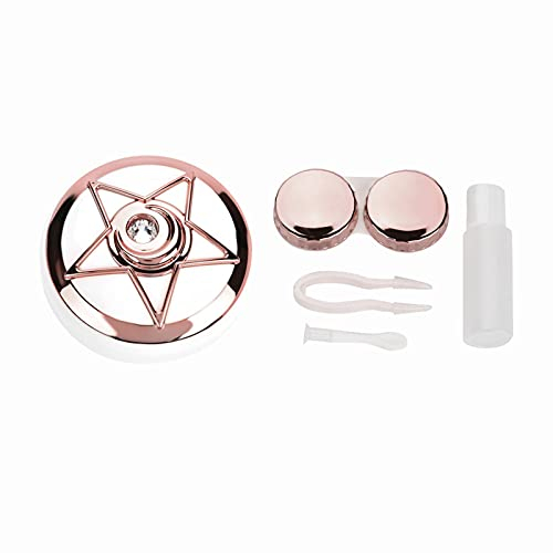 Boîte de lentilles de contact, porte-lentilles de contact portable avec miroir Lunettes de forme pentagramme mignon(rose)
