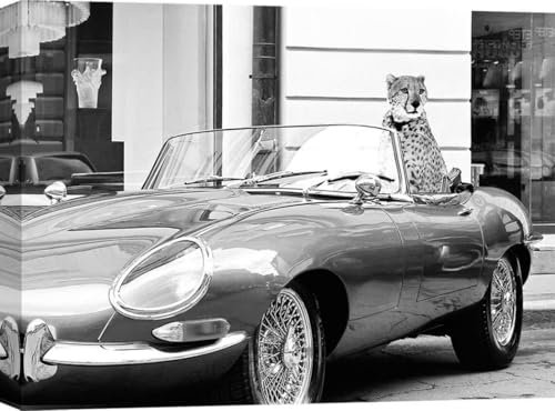 ART PRINT CAFÉ – Kunstdruck auf Leinwand - Mode Foto – Julian Lauren, Leopard auf Sportwagen – 60x40 cm