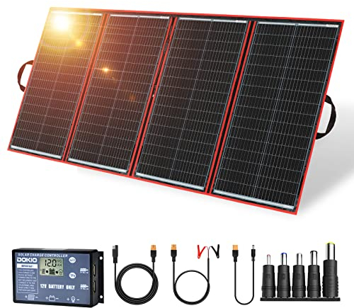 DOKIO Solarpanel Faltbar 300W 18V Kit Monokristalline mit Solar Ladegerät (LCD Anzeige + 2 USB Ausgang) und Kabel für 12V Kfz Batterie, AGM, GEL, Säurebatterie, Generatoren plug and play