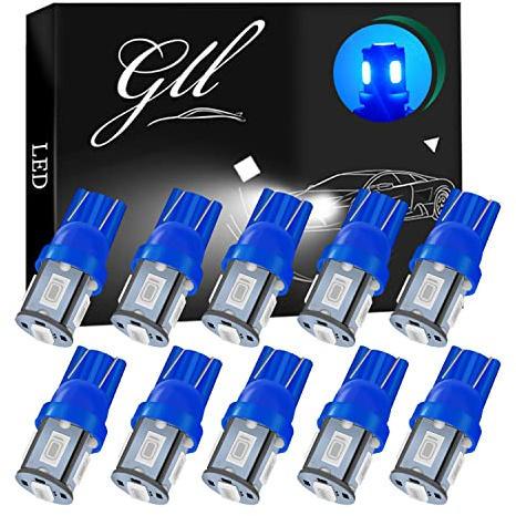 Grandview 10PCS W5W T10 501 LED Bulbs for Car Dome Side Trunk Lights Blue | 5630 5 SMD 120 Lumens 360° Full Illumination for License Lights