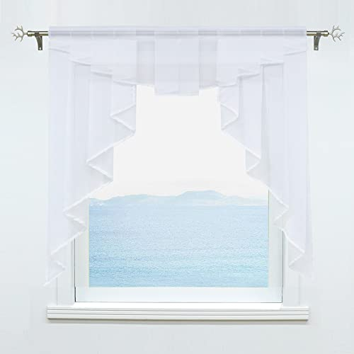ESLIR Scheibengardine mit Tunnelzug Kleinfenster Gardinen Küche Bistrogardinen Transparent Stores Fenstergardine Voile Weiß BxH 120x125cm 1 Stück