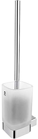 Nimco KIBO - Soporte para escobilla de Inodoro sin Tapa (Montaje en Pared, Cristal Mate, Acabado Cromado, Accesorios de baño adecuados para Cualquier Cuarto de baño)
