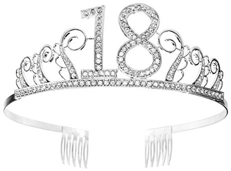 18 Geburtstag Krone Diadem Tiara mit Haarkamm Kristall Strass Silber Geburtstagsgeschenk zum 18 Jahre für Frauen Prinzessin Party Supplies und Dekorationen mit Kristall Silber