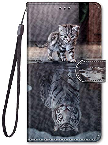 Nodigo Compatible with iPhone SE 2020/8/7/SE3 Wallet Case for Girls & Boys, Silicone Leather with Stand, Card Slot, Shockproof, 360 Animal Pattern Design - Cat + Tiger