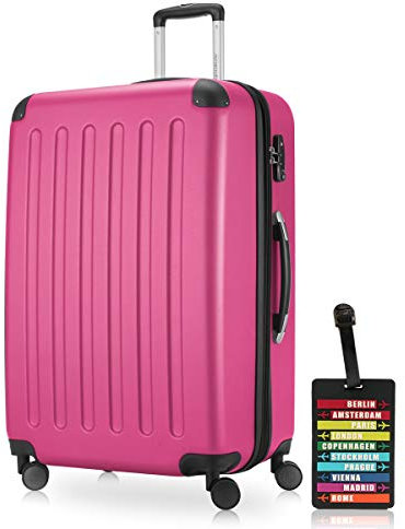 Hauptstadtkoffer - Spree - Hartschalenkoffer Rollkoffer + Kofferanhänger, erweiterbarer Reisekoffer, 4 Rollen, TSA, 75 cm, 119 Liter, Magenta