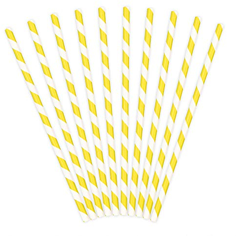 DekoHaus Lot de 10 pailles en papier, 19,5 cm, jaunes avec des rayures blanches, pour boire