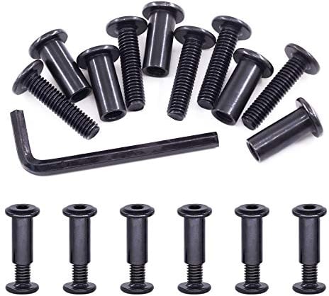 Swpeet Kit assortito di 25 bulloni M6 x 25 mm in acciaio al carbonio nero con testa esagonale, dadi a cilindro, con 1 chiave a brugola, vite per mobili, fibbia per cintura svasata in pelle