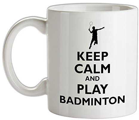 Taza de cerámica para café/té con texto en inglés Keep Calm and Play Badminton, 295 ml