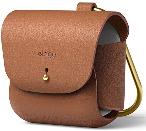elago Cover in Pelle con Portachiavi per AirPods 3 | Custodia in Vera Pelle con Anello in Ottone, Supporta Ricarica Wireless (Marrone)