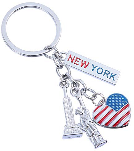 PRETYZOOM Porte-clés avec inscription « I Love New York » - Statue de la Liberté - Drapeau des États-Unis - Porte-clés pour la fête nationale - Décoration de clé de voiture (1 pièce)
