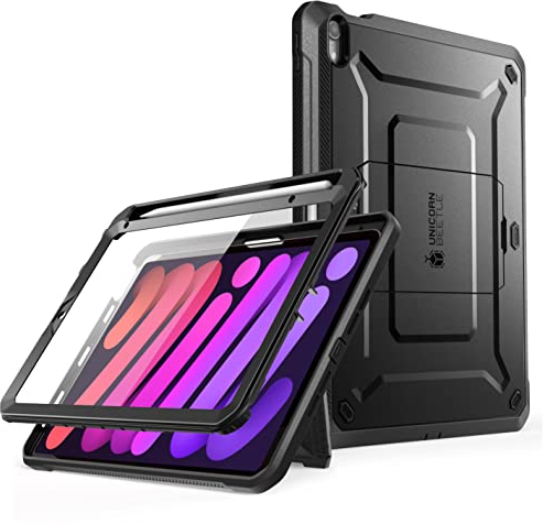 SUPCASE Cover per iPad Mini 7 2024 (A17 Pro) / iPad Mini 6 2021 8.3 Pollici, con Protezione Schermo Integrata, Portapenne e Supporto (Nero)