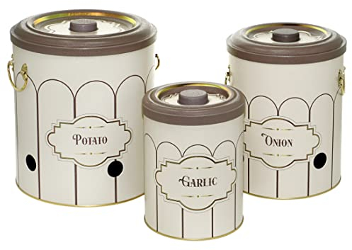 Lashuma Vorratsdosen Retro für Zwiebeln - Kartoffeln, Aufbewahrungsbox Knoblauch mit Deckel