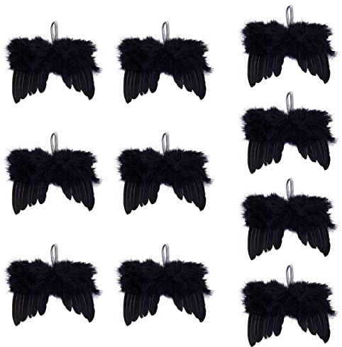 ToBeIT 10pcs Engelsflügel Federn Engel Flügel Anhänger Weihnachtsbaum Deko Christbaumschmuck Vintage Feder zum Aufhängen (10X12CM(Black))