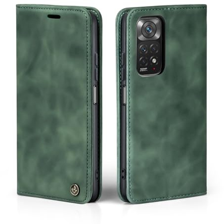 LBH Handyhülle für Xiaomi Redmi Note 11 / 11S in Grün mit Karten- und Geldfach Smartphone Hülle mit Standfunktion Flip Case Schutzhülle Magnetverschluss Vintage