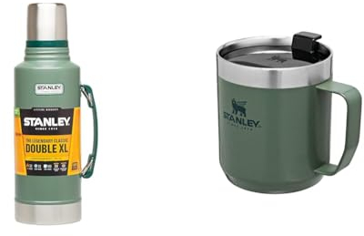Stanley Classic Legendary Bottle 1.9L Hammertone Green - Botella Termica de Acero Inoxidable & Classic Legendary Camp Mug Termo Café 0.35L - Mantiene Frío o Calor