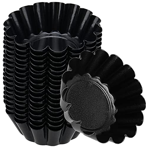 SINJEUN 18 Pack 6.5cm Egg Tart Mold, Mini Cake Muffin Mould, Non-Stick Tart Tin Pans, Carbon Steel Cupcake Mould Baking Cups Tart Case Baking Tool for Pudding, Cookie, Black