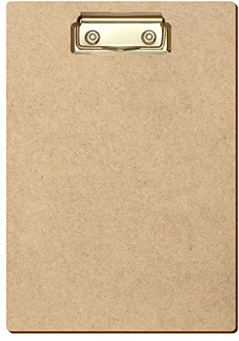 Bütic HDF/MDF Klemmbrett Standardform für DIN A3 A4 A5 A6 Clipboard aus 3mm starkem HDF, Format:A5 hoch, Klemme:Bügelklemme gold