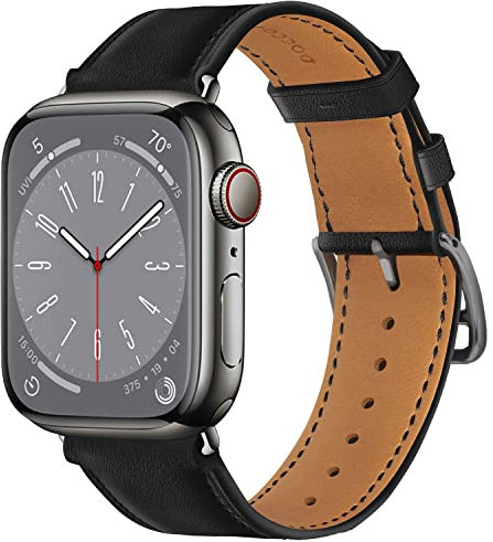 Docco Jette Correa de cuero compatible con Apple Watch Band 49mm,45mm,44mm,42mm(Noir-Graphite)