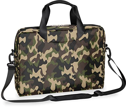Laptoptasche für 13-16 Zoll (33-40 cm), Camouflage-Laptop, Schultertasche, Aktentasche, Grün / Braun