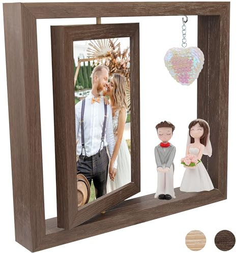 Mbsomnus Bilderrahmen 10x15 Geschenk Hochzeit für Brautpaar Hochzeitsdeko Bilderrahmen Holz Fotorahmen Bilderrahmen Vintage Drehen Doppelbilderrahmen für Tischdeko Familie Deko Wohnzimmer (Braun)