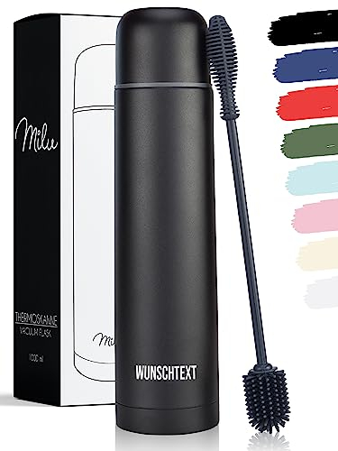 Milu Thermoskanne mit Gravur personalisiert - als Geschenk-Idee Ostern, Vatertag, Muttertag, Weihnachten, Einschulung, Liebesgeschenk, Geburtstag, Frauen und Männer Mama Papa Kinder (500ml + Gravur)