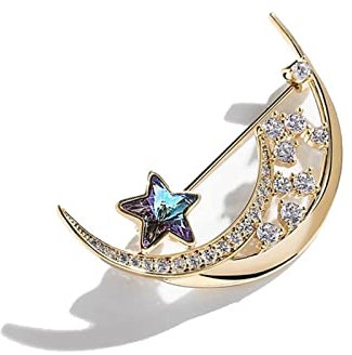 RWRAPS Funkelnde Kristall-Brosche, Mond, Stern, weibliche Broschen, Schmuck (Metallfarbe: Goldfarben) ()