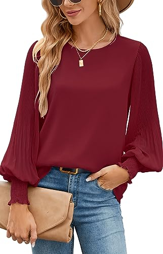 Damen Oberteile Herbst Chiffon Musselin Bluse Elegant Rundhals Langarm Blusen Leicht Elegante Business Freizeitkleidung Täglich Weich und Bequem Longtops Blusenshirt Tunika