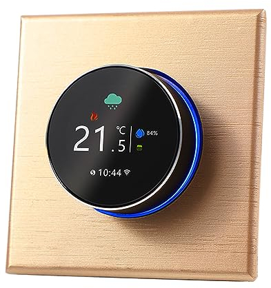 Decdeal 2023 WiFi Smart Thermostat Temperaturregler Wöchentlich Programmierbare Tastensteuerung/Mobile APP/Sprachsteuerung Kompatibel Mit Tuya, für Wasser Gaskessel (golden(Kesselheizung))