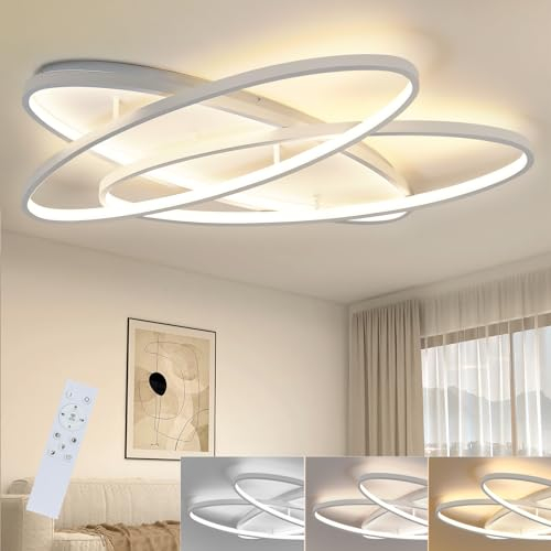 ZMH Deckenlampe LED Deckenleuchte Schlafzimmer - Weiß Schlafzimmerlampe Modern Design mit Fernbedienung 2 Ring Dimmbar Deckenbeleuchtung für Wohnzimmer Küche Büro