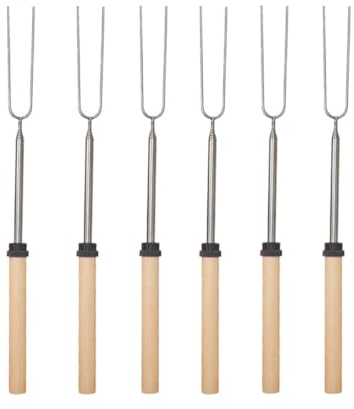 DDKY 6 Piezas 31-81CM Pinchos de Acero Inoxidable, Palo para Barbacoa de Verduras, Tenedor para Barbacoa, Brochetas para Barbacoa, Pinchos para Perros Calientes, Pinchos para Barbacoa