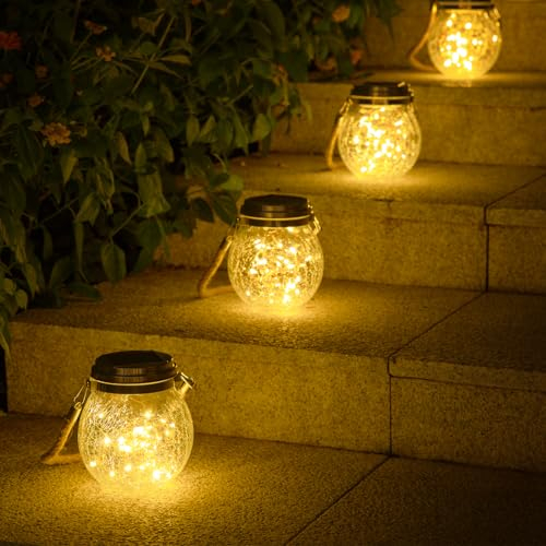 JSOT 4 Stück Solarlaterne für Außen Solarlampen Solarleuchten 30 LED Solar Lichter Deko IP65 Laternen Wetterfest Kugel Garten Party Terrassen Hochzeit Feier Romantisch Geburtstag Dekoration