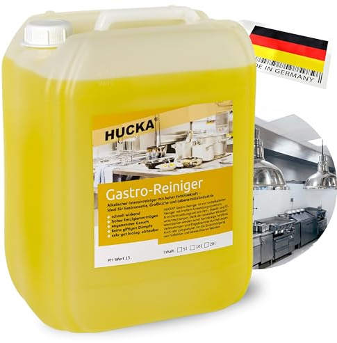 HUCKA Gastroreiniger - Profi-Küchenreiniger für Gastronomie, Großküche etc. (5 Liter) - Entfernt Fettfilme, Öl, Rauchharz, Nikotin, Verkrustungen u.v.m.