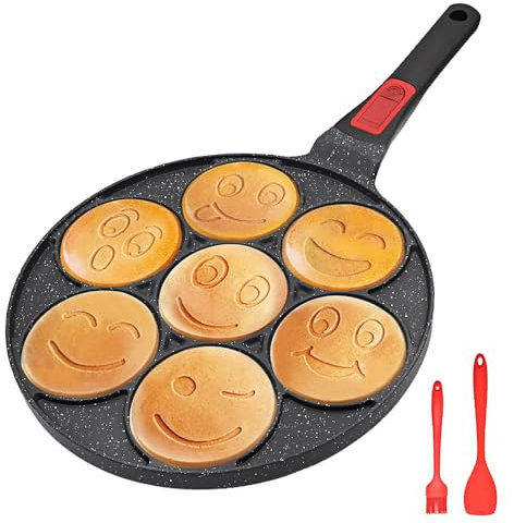 RANX INGST Padella Pancake Induzione, Piastra Pancake con Maniglia Rimovibile 7 Fori Antiaderente per Colazione - Nero
