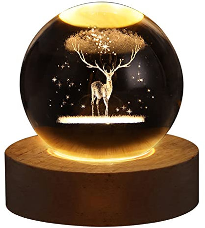 Pomurom Kristallkugel Nachtlicht, 6cm Waldhirsch Kristallkugel Nachtlampe mit Lampensockel, Leuchtende Kristallkugel Lampe Stimmungslichter Schlafzimmer Heimdekoration Geschenk für Kinder Erwachsene