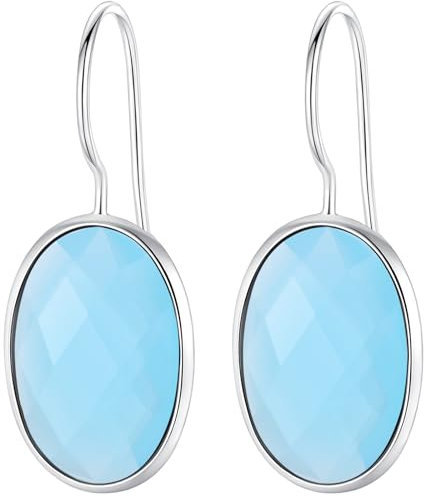 Klassische Wasser Tropfen Himmel Blau Achat Ohrringe Solide MetJakt 925 Sterling Silber Ohrring für Dame Hochzeitsparty Edlen Schmuck (Blautopas)