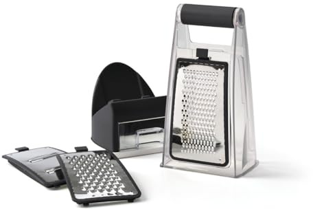 Qdesign - Multifunktionales Gemüseschneider-Set mit Behälter - zum Schneiden von Stücken, Pürees, & Streifen - Widerstandsfähige Materialien - Schwarz/Silber