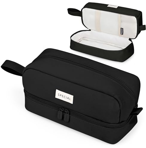 Yoeege Federmäppchen, Federmäppchen groß ästhetisches Federmäppchen für Studenten, Mädchen, Erwachsene, Frauen, Schule, Schreibwaren, Büro, Aufbewahrung, Make-up-Tasche, Schwarz, U49YX003B