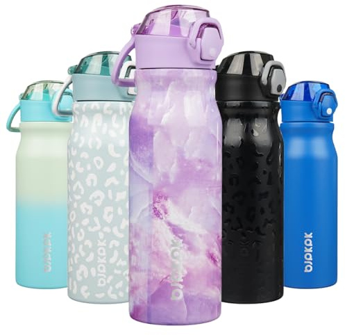 BJPKPK 750 ml Isolierte Trinkflasche mit Strohhalm, aus Edelstahl, doppelwandig vakuumisoliert, BPA-frei, auslaufsicher mit Deckel, Dämmerung