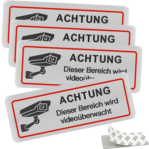 Luckaide Videoüberwachung Schild - 4 Stück 85×30mm für Privatgrundstück, Achtung Videoüberwachung, Aufkleber, Kameraüberwachung