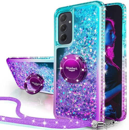 Silverback Cover per Samsung Galaxy A55, Cover in Silicone con Paillette Glitterate di Lusso con Supporto, Cover in Gel Liquido Cover Protettiva per Samsung A55 - Viola